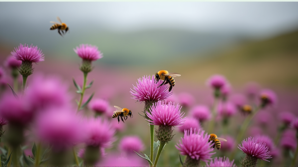 La Bataille pour le Nectar : Abeilles à Miel contre Bourdons dans les Fleurs de Bruyère d'Irlande